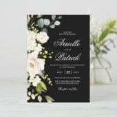 Elegant White Roses Blumengrün Einladung (Stehend Vorderseite)