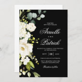 Elegant White Roses Blumengrün Einladung (Vorne/Hinten)