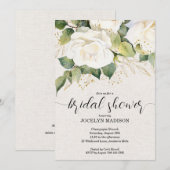 Elegant White Roses Bridal Shower Einladung (Vorne/Hinten)