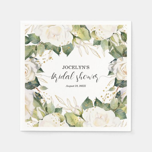 Elegant White Roses Bridal Shower Serviette (Vorderseite)