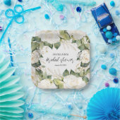 Elegant White Roses Bridal Shower Square Pappteller (Party)