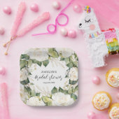 Elegant White Roses Bridal Shower Square Pappteller (Party)