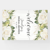 Elegant White Roses Bridal Shower Welcome Banner (Horizontal)