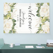Elegant White Roses Bridal Shower Welcome Banner (Messe)