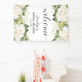 Elegant White Roses Bridal Shower Welcome Banner (InSitu)