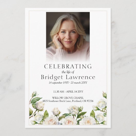Elegant White Roses Celebrating Life Of - Funeral Programm (Vorderseite)