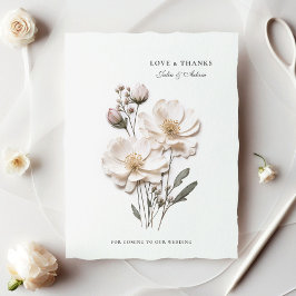 Elegant White Roses Chic Wedding Dankeschön Card Dankeskarte