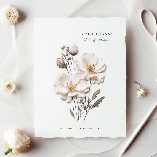 Elegant White Roses Chic Wedding Dankeschön Card Dankeskarte