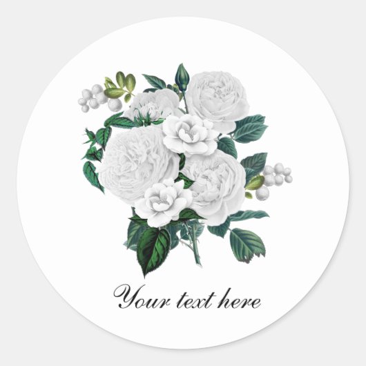 Elegant white roses customizable runder aufkleber (Vorderseite)