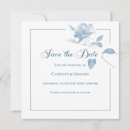 Elegant White Roses Dusty Blue Floral Wedding  Save The Date