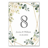 Elegant White Roses Eucalyptus Wedding Tischnummer (Rückseite)