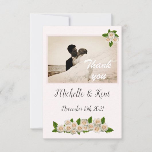 Elegant White Roses Flat Danke Karte (Vorderseite)