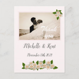 Elegant White Roses Flat Danke Postcard Postkarte