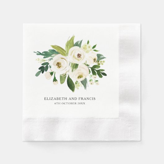 Elegant White Roses Greenerity Wedding Paper Napki Serviette (Vorderseite)
