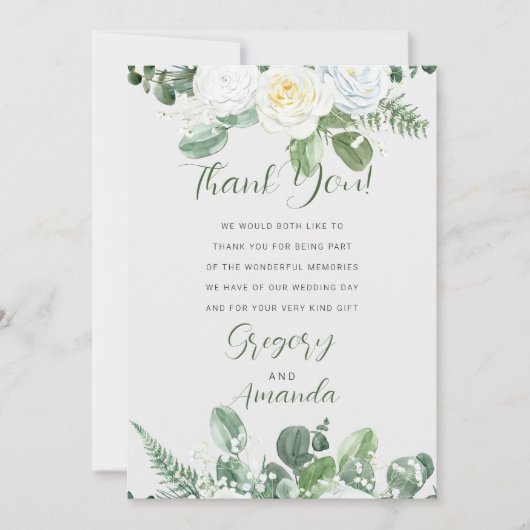 Elegant White Roses & Greenery Einladung (Vorderseite)