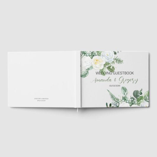 Elegant White Roses & Greenery Gästebuch (Voll)