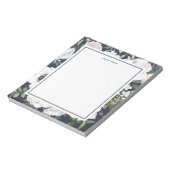 Elegant White Roses Greenery Navy Blauer Name Notizblock (Rotiert)
