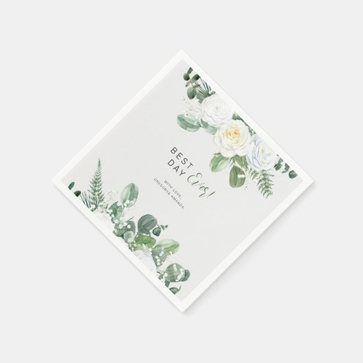 Elegant White Roses & Greenery Serviette (Ecke)