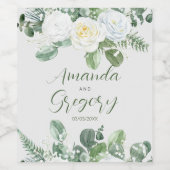 Elegant White Roses & Greenery Weinetikett (Einzelnes Label)