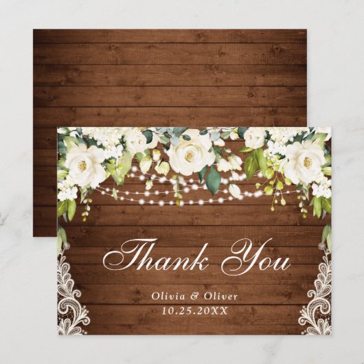 Elegant White Roses Lace Rustic Danke Karten (Vorne/Hinten)