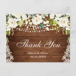 Elegant White Roses Lace Rustic Danke Karten