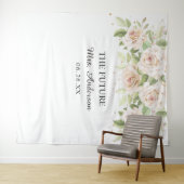 Elegant White Roses Mrs. Brautparty Backdrop Wandteppich (Beispiel (Horizontal))