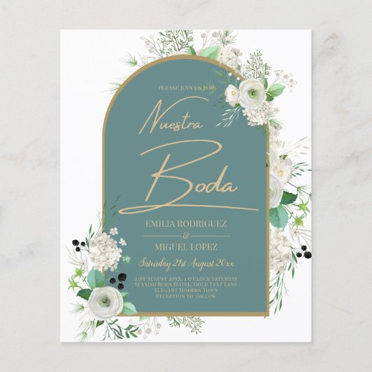 Elegant White Roses Nuestra Boda Spanish Wedding Flyer (Vorne)