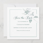 Elegant White Roses Sage Green Floral Wedding Save The Date (Vorderseite)