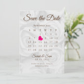 Elegant White ROses Save the Date Calendar Wedding Einladung (Stehend Vorderseite)