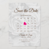 Elegant White ROses Save the Date Calendar Wedding Einladung (Vorne/Hinten)