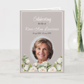 Elegant White Roses Taupe Funeral Folded Programm (Vorderseite)