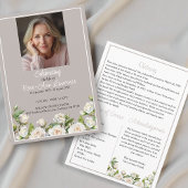 Elegant White Roses Taupe Funeral Folded Programm