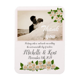 Elegant White Roses Vielen Dank Flexible Magnet