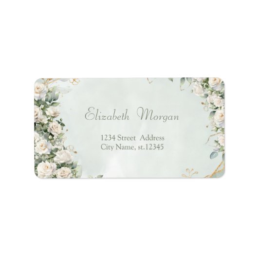 Elegant White Roses Wedding Adressaufkleber (Vorne)
