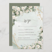 Elegant White Roses Wedding  Einladung (Vorne/Hinten)