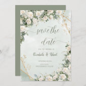 Elegant White Roses Wedding Save The Date (Vorne/Hinten)