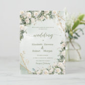 Elegant White Rosese Wedding Einladung (Stehend Vorderseite)