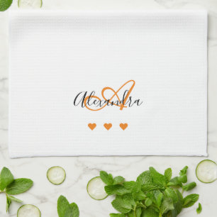 Elegant White Saffron Script Name Monogram Geschirrtuch