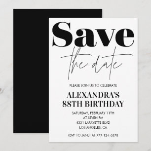Elegant White Save the Date 88. Geburtstag Einladung