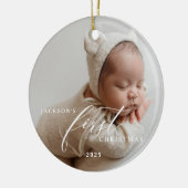 Elegant White Script Baby's First Christmas Photo Keramik Ornament (Links)