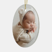 Elegant White Script Baby's First Christmas Photo Keramik Ornament (Links)