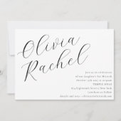 Elegant White Script Calligraphy Bat Mitzvah Einladung (Vorderseite)