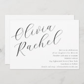 Elegant White Script Calligraphy Bat Mitzvah Einladung (Vorne/Hinten)
