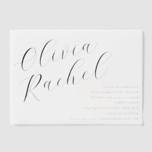 Elegant White Script Calligraphy Bat Mitzvah Pergament Einladungen