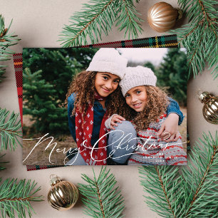 Elegant White Script Frohe Weihnachts-Foto Feiertagskarte