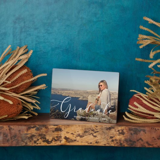 Elegant White Script Graduate Fotoplatte (Seite)