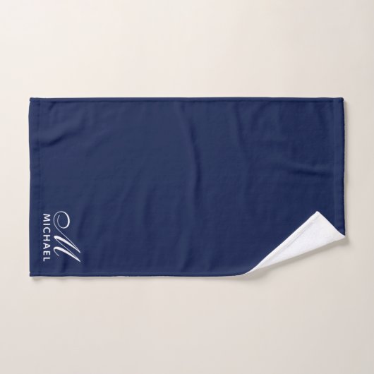Elegant White Script Initial Monogram Navy Blue Badhandtuch Set (Handtuch)