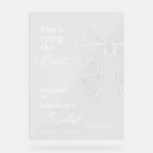 Elegant White Script Lace Bow Sie bindet den Knote Acrylschild (Vorderseite)