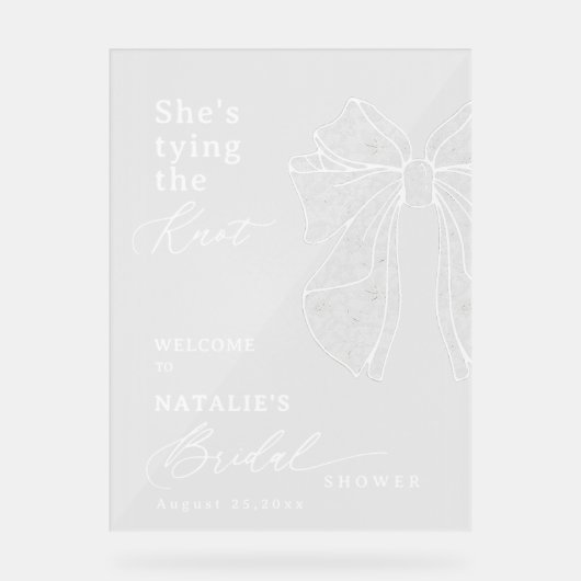 Elegant White Script Lace Bow Sie bindet den Knote Acrylschild (Vorderseite)