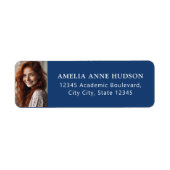 Elegant White Script Photo Blue Return Address (Vorne)